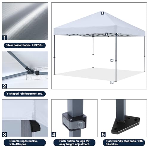 COOSHADE Durable Easy Pop Up Canopy Tent 12x12Ft (Silver White) COOSHADE