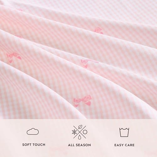 Laura Ashley Kids - Queen Sheet Set, Soft & Wrinkle-Resistant Toddler Bedding Set, Deep Pockets, Girl Bed Sheets with Matching Fitted Sheet & Pillowcases (Tiny Bows Pink) Laura Ashley