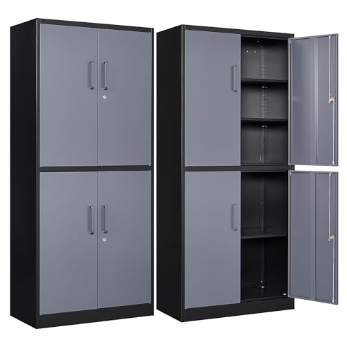 Metal Storage Cabinets With Doors And Shelves,71" Metal Garage Storage Cabinet with Lock,Metal Cabinet with Locking Doors,Steel Pantry Cabinet 4 Doors,Lockable Storage Cabinet for Garage,Home,Office SISESOL
