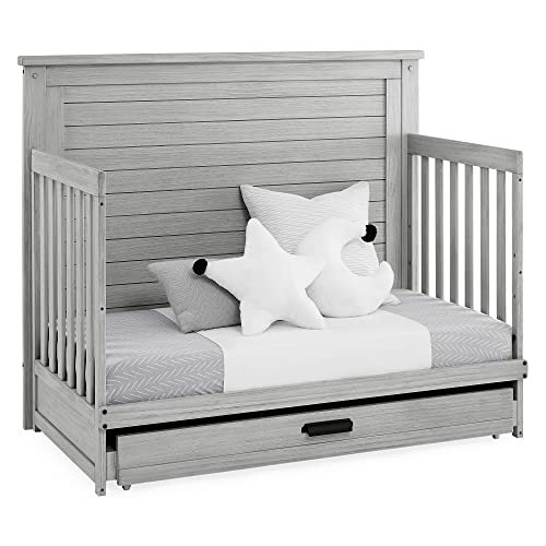 Delta Children Simmons Kids Caden 6-in-1 Convertible Crib with Trundle Drawer, Greenguard Gold Certified, Rustic Mist Delta Children