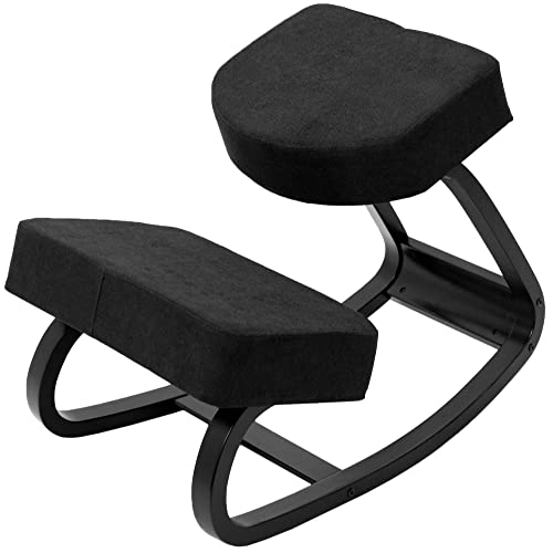 DRAGONN by VIVO Wooden Rocking Kneeling Chair, Ergonomic Rocker Stool for Home and Office, Angled Posture Seat, Black Frame, Black Cushions, DN-CH-K04RB DRAGONN