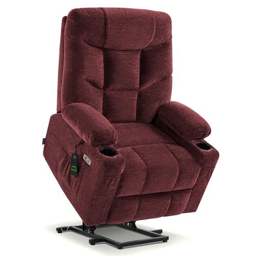 MCombo Power Lift Recliner Chair with Extended Footrest for Elderly People, Fabric 7283 (Burgundy, Large)