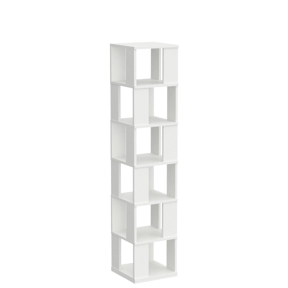 Modern 6-Tier Rotating Wooden Bookcase in White – Stylish Corner Storage Display Rack QIHANG-US