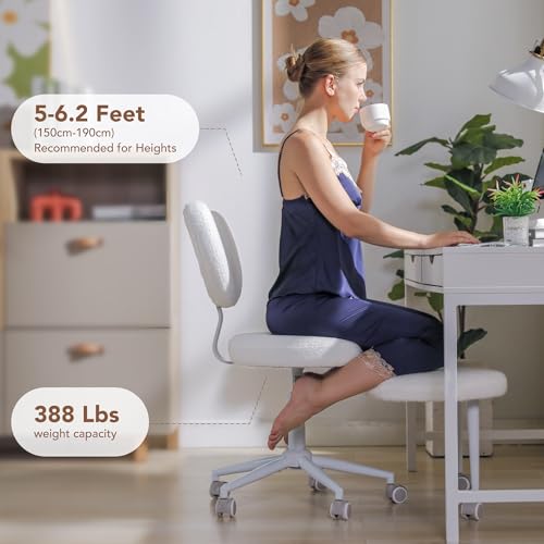 Ergonomic Cross Legged Chair with Wheels,360° Swivel Meditation Chair,ADHD Chair, Criss Cross Desk Chair with Lumbar Support and Adjustable Stool, Flexible Design for Fidgety Sitters, Ivory leader cattle