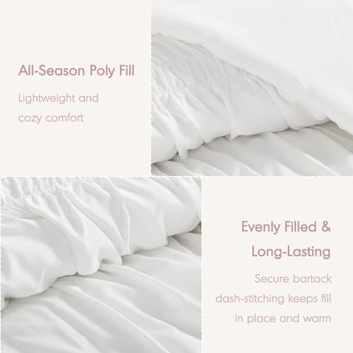 Intelligent Design Twin Comforter Set Ruched Shabby Chic Comforters for Twin Size Bed, All Season Lightweight Comforter Twin, French Country Bedding Set, Sham, Ella, Twin/Twin XL, White, 2 Piece Intelligent Design