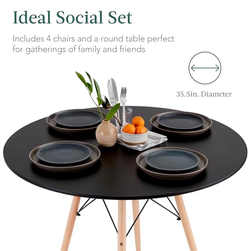 Best Choice Products 5-Piece Dining Set, Compact Mid-Century Modern Table & Chair Set for Home, Apartment w/ 4 Chairs, Plastic Seats, Wooden Legs, Metal Frame - Black/Oak Best Choice Products