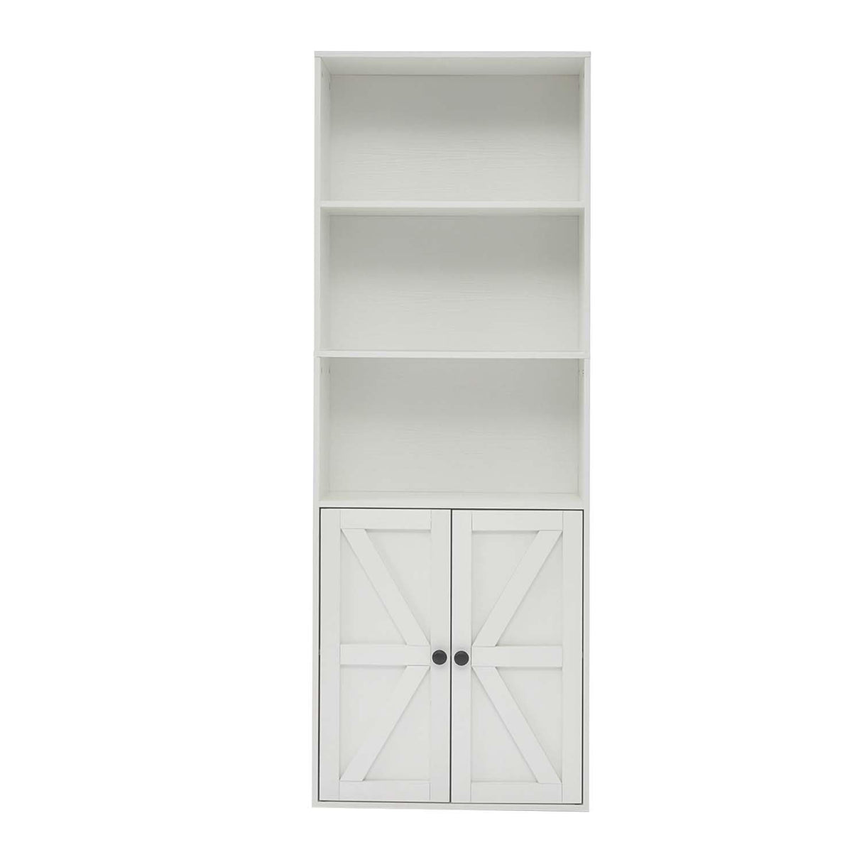 White 5-Tier Bookshelves for Living Room, Farmhouse Tall Bookcase with Doors, Wooden Bookshelf with Storage Cabinet and Shelves for Living Room, Home Office Stabrech