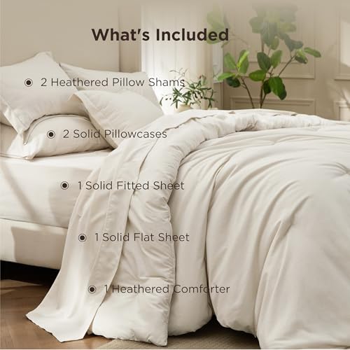 Bedsure Full Comforter Set Beige - Bed in a Bag Full Size Bedding 7 Pieces, Cationic Dyed Bed Set Gift for Family, Beige Soft Bedding for All Seasons Comforter with Sheets, Pillowcases & Shams Bedsure