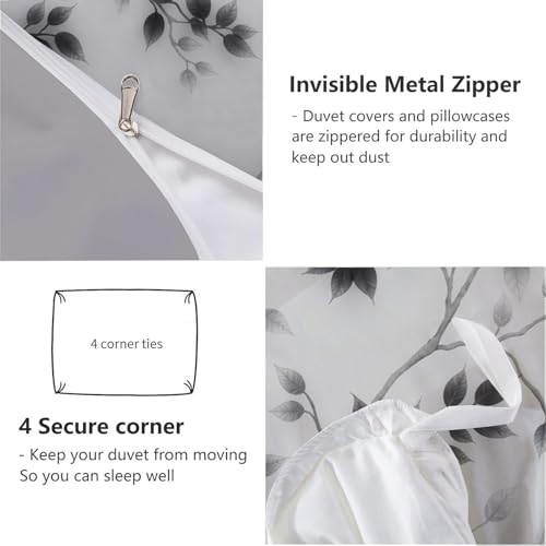WIVCOMD Twin Duvet Cover Set - Leaves and Vines Soft Microfibre Bedding - Minimalist Ink Painting Bedding Quilt Cover Set with Pillow Cases, Black WIVCOMD