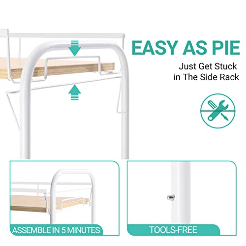 KINGRACK 4-Tier Rolling Cart,Metal Utility Cart with Wooden Tabletop,Easy Assemble Mobile Storage Trolley On Wheels,Craft Storage Cart for Bedroom Kid's Room Office Kitchen Bathroom,White KINGRACK