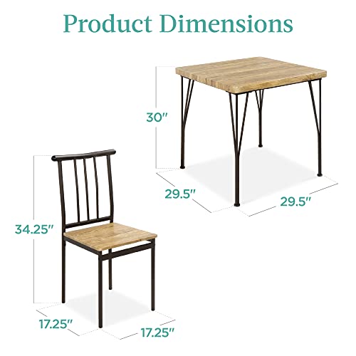 Best Choice Products 3-Piece Dining Set Modern Dining Table Set, Metal and Wood Square Dining Table for Kitchen, Dining Room, Dinette, Breakfast Nook w/ 2 Chairs - Brown Best Choice Products