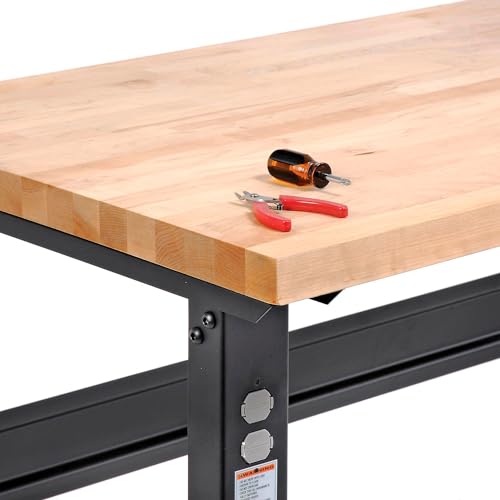 Global Industrial Adjustable Height Maple Butcher Block Square Edge Workbench, 1-3/4" Top, 60" W X 30" D, Black Global Industrial
