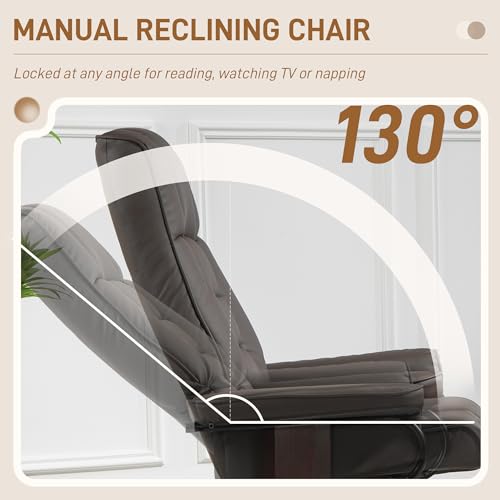 HOMCOM Faux Leather Reclining Chair, Swivel Ottoman Chair, Recliner with Ottoman with High Back and Wood Frame for Living Room, Brown HOMCOM