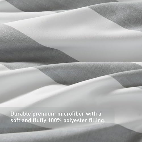 Regency Heights Reversible Striped King Comforter Set, Soft Microfiber Bedding Set with Double-Sided Stripes Design, Warm & Cozy for All-Seasons, 3-Piece Comforter and Shams Set King Size, Grey Regency Heights
