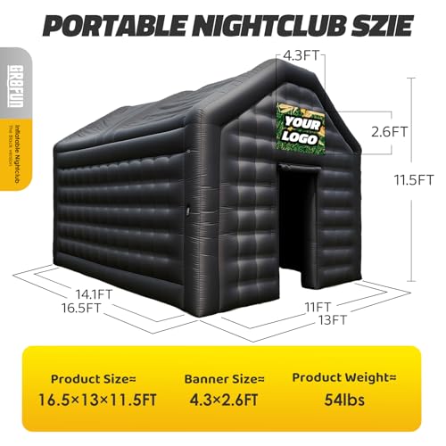 GR8FUN Small Inflatable Nightclub Tent 16.5x13x11.5Ft with Blower, Oxford Fabric Black Party Tent, Gazebo Event House for Backyard, Birthday, Rental Use GR8FUN