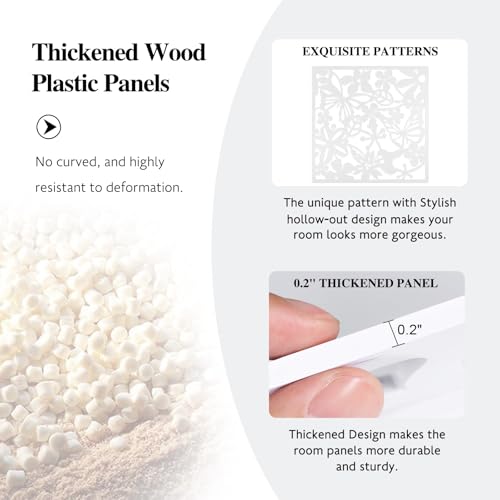 ANMINY 24 PCS Hanging Room Divider Flower Carving Pattern Panels Decorative Wall Screen Panel Hollow Out Design for Living Dining Room Bedroom Home Hotel Decor - White ANMINY