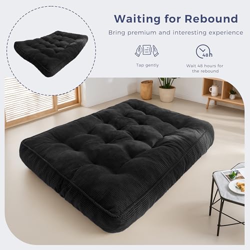 MAXYOYO 8" Futon Mattress Queen Size, Ultra Thick Futons Sofa Couch Bed Tufted Sleeper Sofa Bed, Floor Mattress for Adults, Shredded Foam Filling (Frame Not Included), Black MAXYOYO