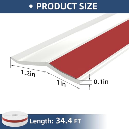 Piclafe Garage Door Seal Top and Sides, Garage Door Weather Stripping, Universal Garage Door Trim Weatherproofing Seal Strips with Adhesive Backing and Screws, White, 34.4FT Piclafe
