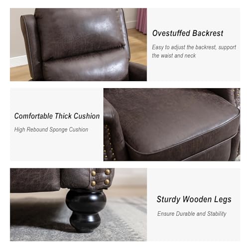 CANMOV Pushback Recliner Chair Faux Leather Armchair Push Back Recliner with Rivet Decoration Single Sofa Accent Chair for Living Room, Dark Grey