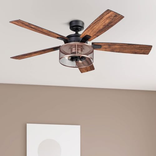 Honeywell Ceiling Fans Carnegie Industrial 52 Inch Ceiling Fan with Light, Remote Control Fan, LED Indoor Fan with 5 Blades, Black Oak and Brown Mopane Blade Finish Options, Copper (51459-01) Honeywell