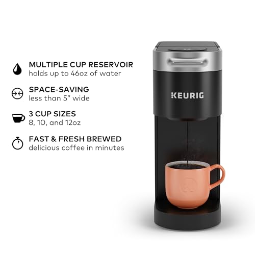 Keurig K-Slim Single Serve K-Cup Pod Coffee Maker, Multistream Technology, 3 Brew Sizes, Slim and Sleek Design, 46oz Removable Reservoir, Black Keurig