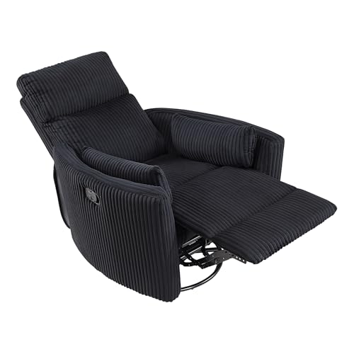 Lexicon Modern Swivel Glider Recliner Chair, Nursery Glider, Corduroy Fabric Upholstery Recliner with 2 Lumbar Pillows, Manual Reclining Sofa Chair for Living Room/Office/Apartment, Black Lexicon