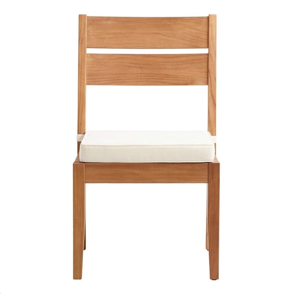 Linon Barlow Teak Outdoor Armless Set of 2 Dining Chairs and Cushions in Natural Linon