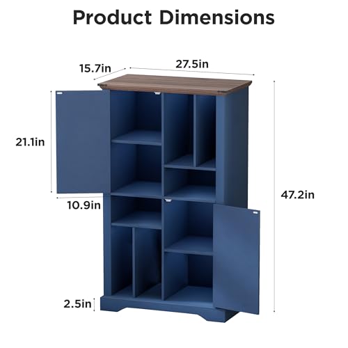 Maupvit Large Record Player Stand, 47" Farmhouse Navy Blue Vinyl Record Storage Cabinet with Barn Doors, Mid-Century Freestanding Rustic Wood Turntable Stand Maupvit