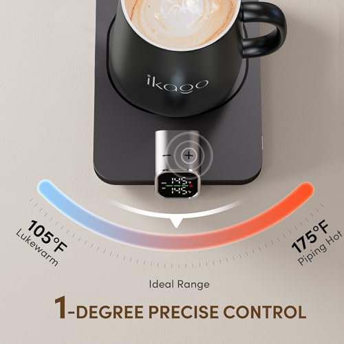 Coffee Mug Warmer & iKago Mug Set, Accurate Temperature Control Smart Heated Mug for Desk, Electric Coffee Warmer with Auto Shut Off & Real-Time Temp Display, Gifts for Men Women, 15oz Ceramic Mug Ikago