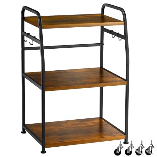 Vividwood Printer Stand - Large 3 Tier Printer Table with Adjustable Storage Shelf - Rolling Printer Cart with Wheels -Stable Desk for Printer Home Office Use (Rustic Brown) Vividwood
