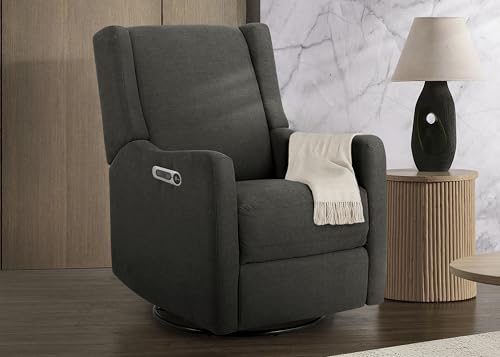 Delta Children Mercer Electronic Power Recliner and Swivel Glider with USB Port in LiveSmart Performance Fabric - Water Repellent & Stain Resistant, Dark Grey