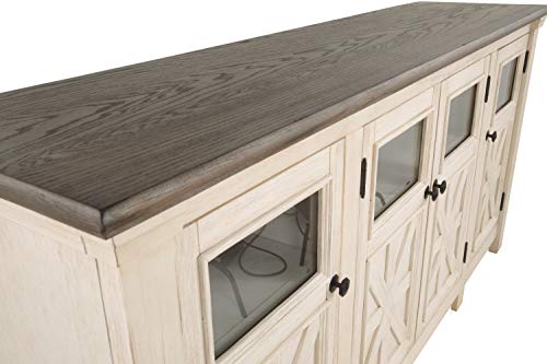 Signature Design by Ashley Bolanburg Two Tone Farmhouse TV Stand, Fits TVs up to 72", 3 Cabinets and Adjustable Storage Shelves, Whitewash Signature Design by Ashley