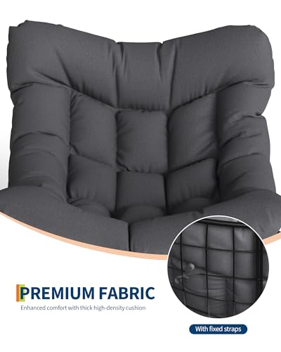 GarveeLife Outdoor Papasan Rocking Chair, Oversized Rocking Chair with Sturdy Metal Frame, Patio Egg Rocker for Balcony Backyard Porch Bedroom, Grey