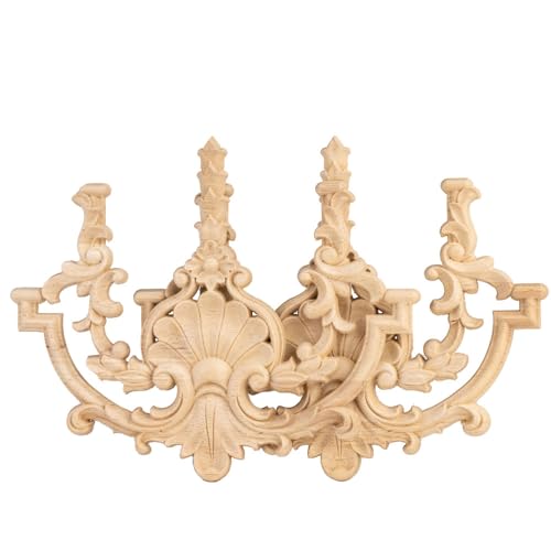 Aiminjey 2 Pack Decorative Wood Carved Appliques Onlays, 7.9 x 9.4inch Unpainted Solid Wood Carving Decal for Furniture Cabinet Door Center Bed Aiminjey