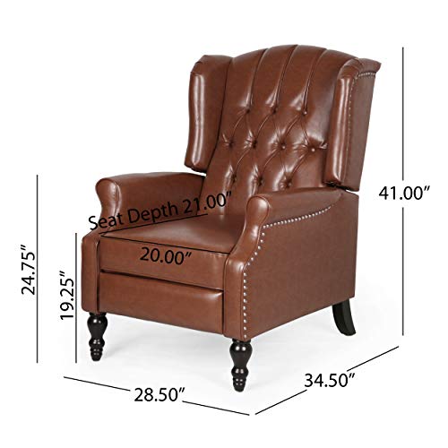 Christopher Knight Home Randy Contemporary Tufted Recliner, Cognac Brown, Dark Brown 62D x 28.5W x 29H Inch Christopher Knight Home