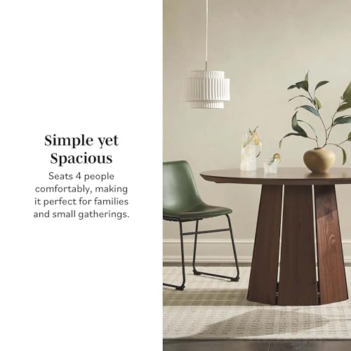 Walker Edison Modern Paneled-Wood Pedestal Base Round Top Dining Table, 48 Inch, Brown Walker Edison