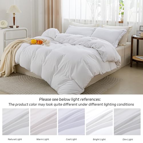 SheRest White Duvet Cover Full Size - Soft Brushed Microfiber, 3 Pieces, 1 Duvet Cover 80x90 Inches with Zipper Closure 8 Ties & 2 Pillow Shams, Breathable Bedding Set for All Season (No Comforter) SheRest