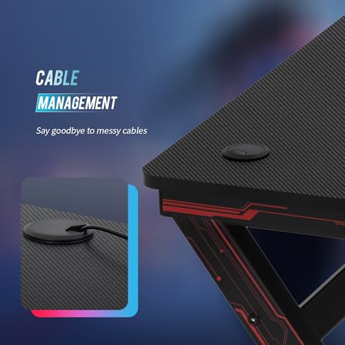 PayLessHere 47 Inch Gaming Desk PC Carbon Fiber Table Ultimate Gamer Workstation with Cup Holder & Headphone Hook for Home Office,Red PayLessHere
