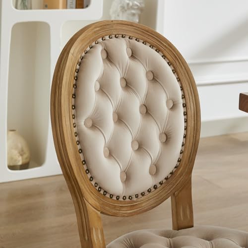 SoarFlash French Velvet Dining Chairs Set of 6, Vantage Dining Chair with Round Back, Wood Leg Farmhouse Country Dining Chair for Kitchen,Bedroom,Beige SoarFlash