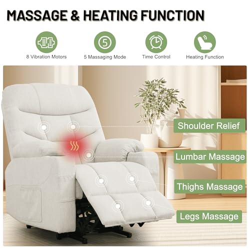 Korser Power Recliner Chair with Massage and Heating, Power Lift Recliner Chair for Elderly and Adults, Electric Recliner with Remote Control and Cup Holders for Living Room