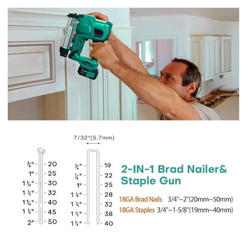 KKKMart Gun Battery Powered, Electric Nail Gun with 2240pcs 18 GA Nails/Staples & Nail Puller, Brad Nailer with 20V 2 * 2.0A Batteries for DIY Projects, Upholster and Woodworking KKKMart