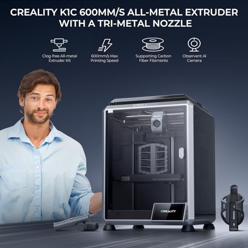Creality K1C 3D Printer, 2024 New Version 3D Printers with 600mm/s Fast Printing Speed and Clog-Free Direct Extruder, Support 300℃ Printing and Carbon Fiber Filaments, Auto Leveling and AI Camera Creality