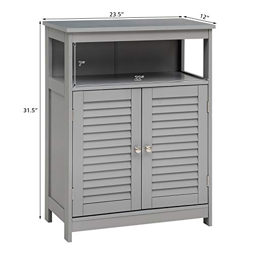 Tangkula Grey Freestanding Bathroom Storage Cabinet with Double Shutter Doors and Adjustable Shelf Tangkula
