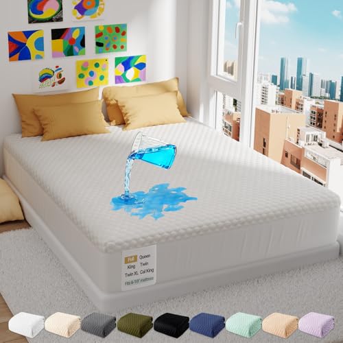 OhGeni 100% Waterproof Mattress Protector,Full Size Mattress Soft Pad,Pet Hair & Bedwetting Resistant,Cooling Breathable Fitted Sheets,Washable Bed Cover,Non-Slip Deep Pocket,Noiseless for Guest Rooms OhGeni