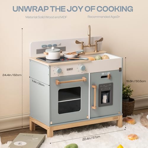 ROBUD Montessori Kids Kitchen Playset, Wooden Play Kitchen, Pretend Toddlers Kitchen Toy with Accessories, Baby Gift for Ages 3 4 5 6 7 8 ROBUD