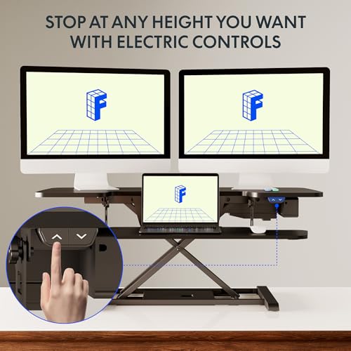 FLEXISPOT 40" Electric Standing Desk Converter, Height Adjustable Riser, Sit to Stand Monitor and Laptop Workstation with Wide Keyboard Tray, Black FLEXISPOT