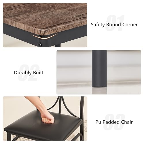 VECELO Kitchen Dining Room Table Set with 4 Chairs for Small Space, Apartment,Metal Steel Frame VECELO