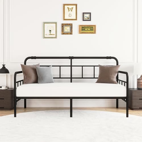 Goltriever Daybed-Metal-Twin-Bed-Frames - with Modern Headboard,Strong Mattress Foundation with Steel Slats Support,No Box Spring Needed,Black Goltriever
