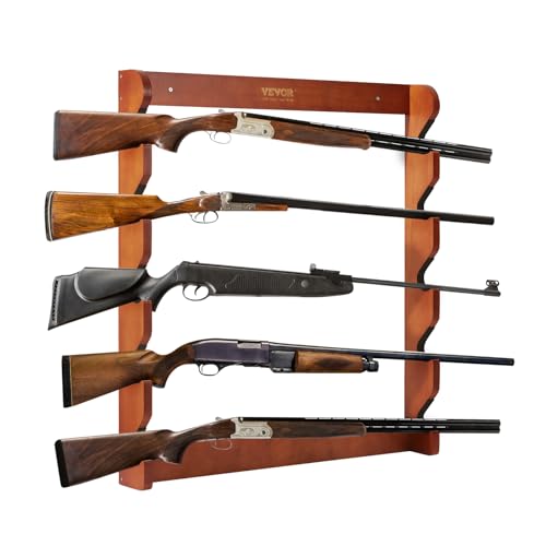 VEVOR Gun Rack, 5-Slot Wall Mounted Wooden Gun Rack, Heavy Duty Gun Display Rack Holds 5 Shotguns and Rifles, Wall Storage Display Rifle Rack with Soft Padding, 132 lbs Capacity VEVOR