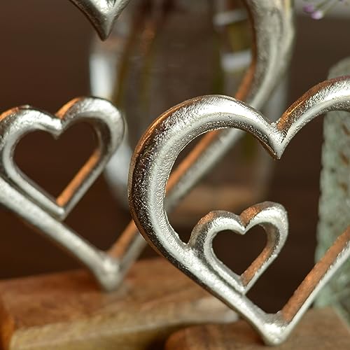 WHW Whole House Worlds Eternity Double Heart Figurines, Set of 2, Hand Cast Aluminum. Mango Wood Gallery Base, 7.75 and 6 Inches WHW Whole House Worlds